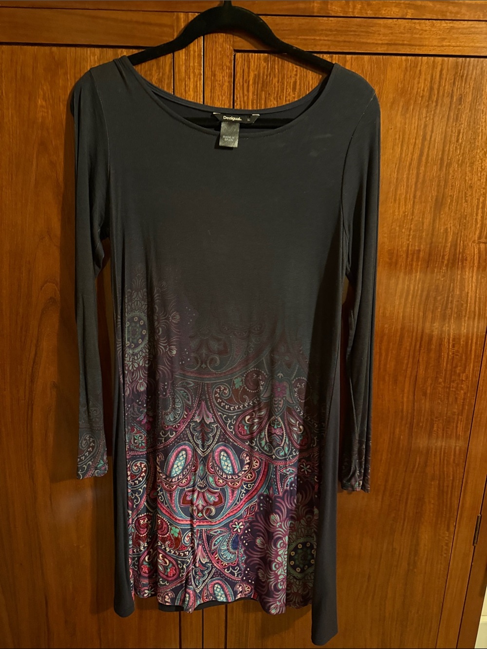 Desigual Black with Purple & Teal Paisley Long-Sleeve Dress